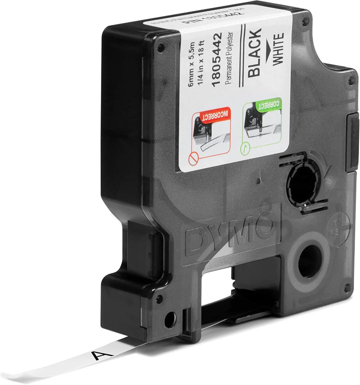 DYMO Rhino Industrie Permanente Polyesteretiketten | 6 mm x 5,5 m | Schwarz auf Weiss | selbstkleben