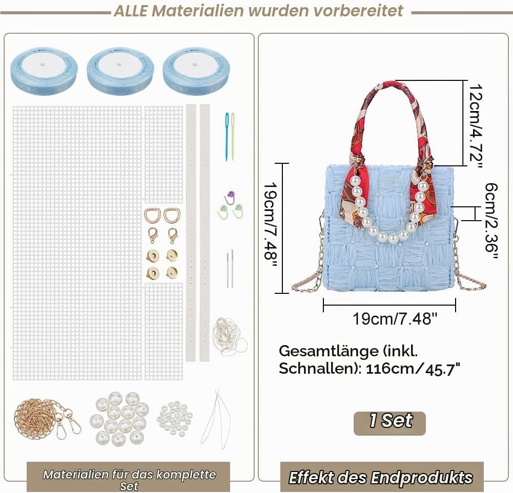 WADORN DIY Strick- Und Häkelhandtaschen-Sets, Handgefertigtes, Gewebtes Taschenherstellungs-Kreuzsti