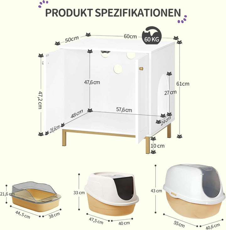 Hzuaneri Katzenschrank, Katzentoilette, Katzenklo Schrank, Katzenhaus mit Tür, Hölzerner Beistelltis