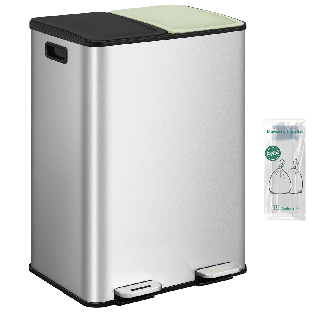 Hzuaneri Mülleimer Küche, 2 x 30 L, Mülltrennsystem 2 Fächer, Mülleimer mit Farbigem Soft-Close-Deck