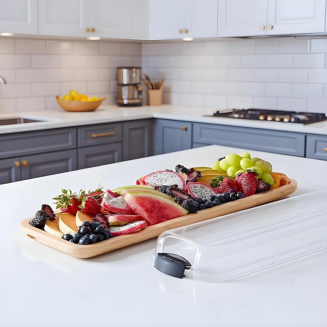Käsebrett, rechteckiger Snackteller aus Holz, Serviertablett mit Deckel, Charcuterieplatte, Snackhal