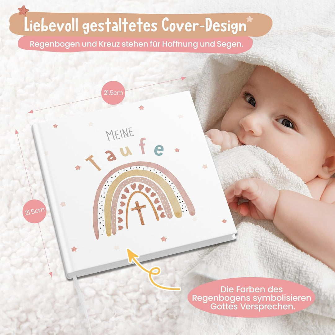 Taufbuch Mädchen, Gästebuch Taufe mit Regenbogen Design zum Taufgeschenk ‎Taufe Gastebuch Regenbogen