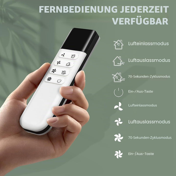 Abluftventilator 100 mm (4 Zoll) – bidirektionaler EC-Motor (10 W), 70-Sek.-Auto-Zyklus, Fernbedienu