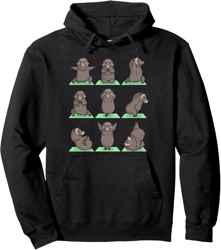Musk Ox Yoga Pose Zen Cute Workout Exercise Yogi Funny Pullover Hoodie