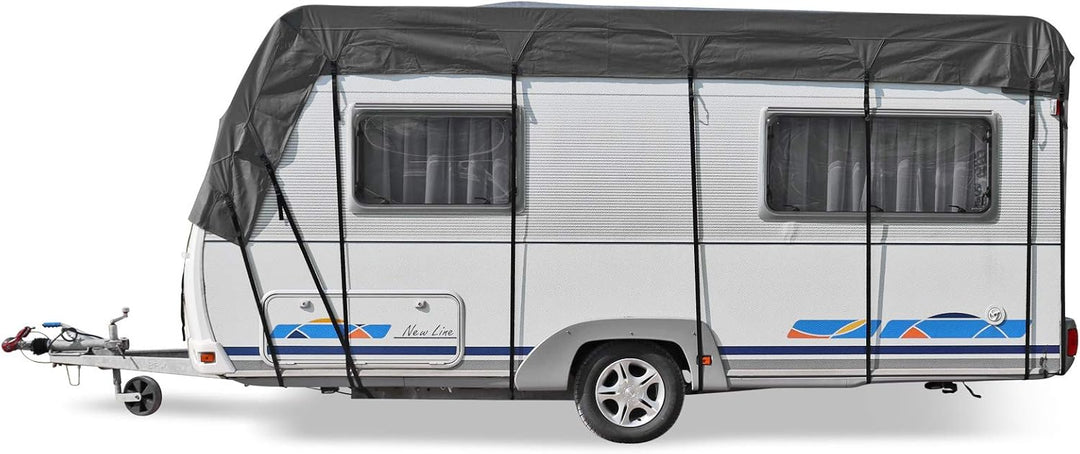 Wohnwagen &amp; Wohnmobil Schutzdach | Dachschutzplane | 5 bis 10 m Länge - 3 m Breite | 3 Schichten | 1