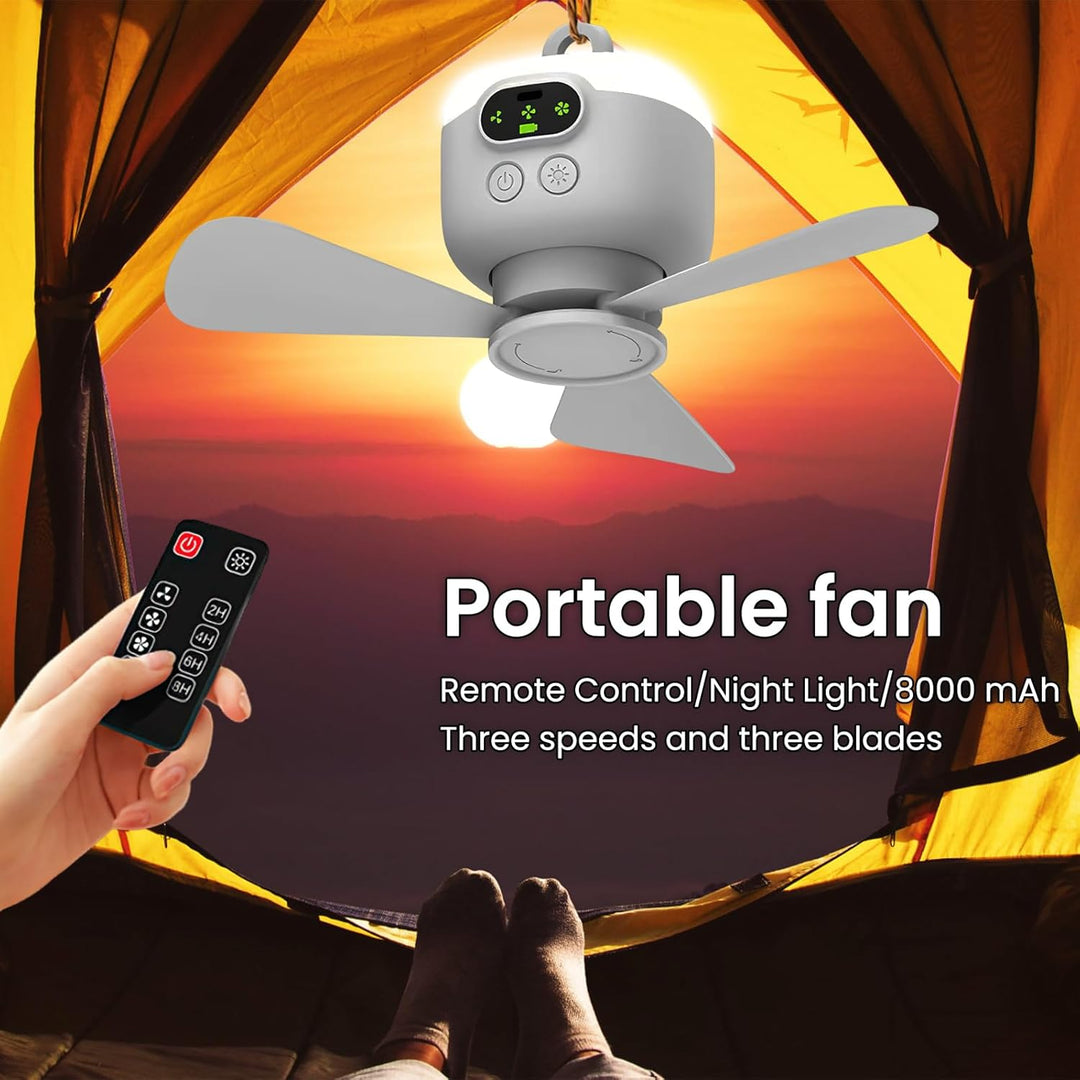 EagerMinds Camping Licht LED Campinglampe, Camping-Ventilator mit Licht, VentilatorCamping USB Aufla