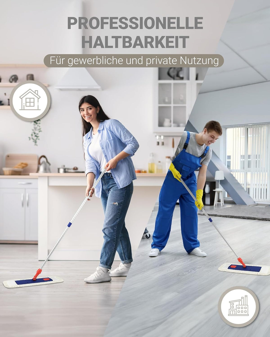 5 Profi Baumwolle Bodenwischer 50cm mit Aussenfransen - Wischmopp Bezug für effektive Gewerbe- &amp; Hei