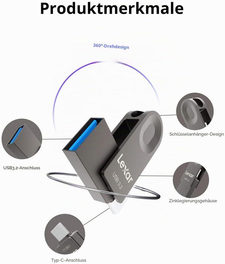 Lexar USB-Stick, 64 GB, USB C &amp; USB A, USB 3.2 Gen 1, Speicherstick mit Einer Lesegeschwindigkeit vo
