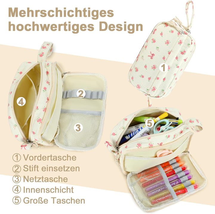 LEDAOU Mäppchen Stiftetasche, Grosse Kapazität Federmäppchen mit Reissverschluss, Schulmaterial für