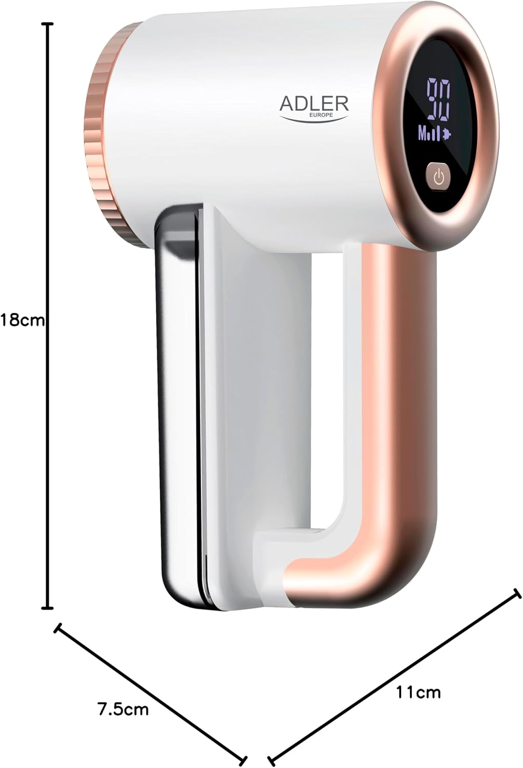 ADLER EUROPE AD 9617 Fusselentferner mit LCD-Display – 3 Geschwindigkeiten, Wiederaufladbarer 3,7V 2