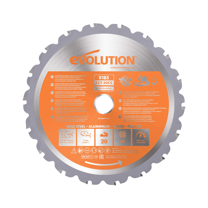 Evolution Power Tools R185TCT-20CS (Rage) Multi-Material-TCT-Klinge zum Schneiden von Holz, Metall u