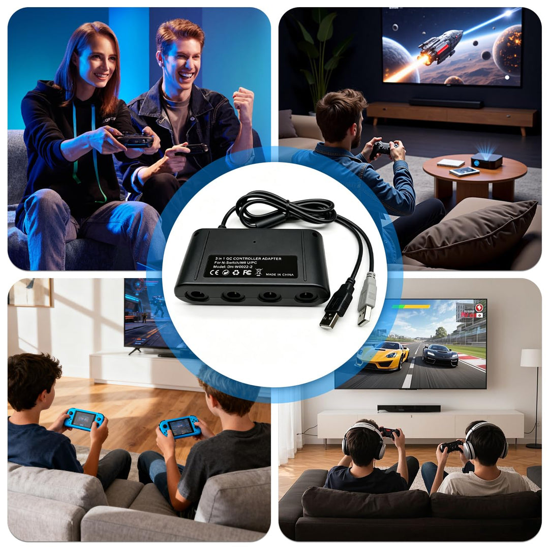 Hiacinto Gamecube Controller Adapter Switch: 4-Port USB-Adapter für Switch, PC &amp; Wii U, Plug &amp; Play