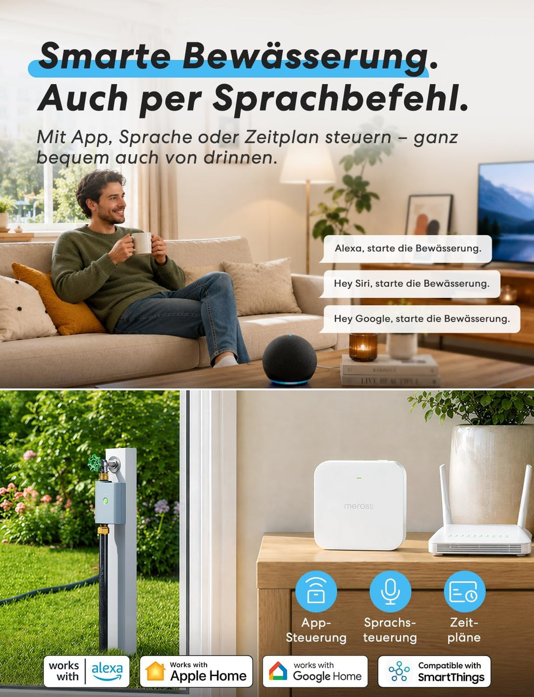 meross Bewässerungscomputer WLAN mit Smart Hub, Bewässerungstimer Garten, App- und Sprachsteuerung,
