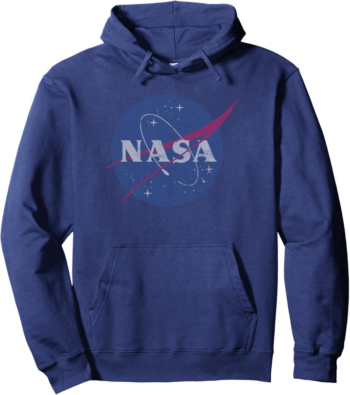 NASA Classic Blue Logo Distressed Vintage Pullover Hoodie