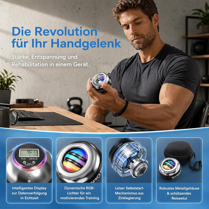 Powerball Handtrainer Gyroball with Counter for Forearm Strength and Grip Training - 5-Stage Adjusta