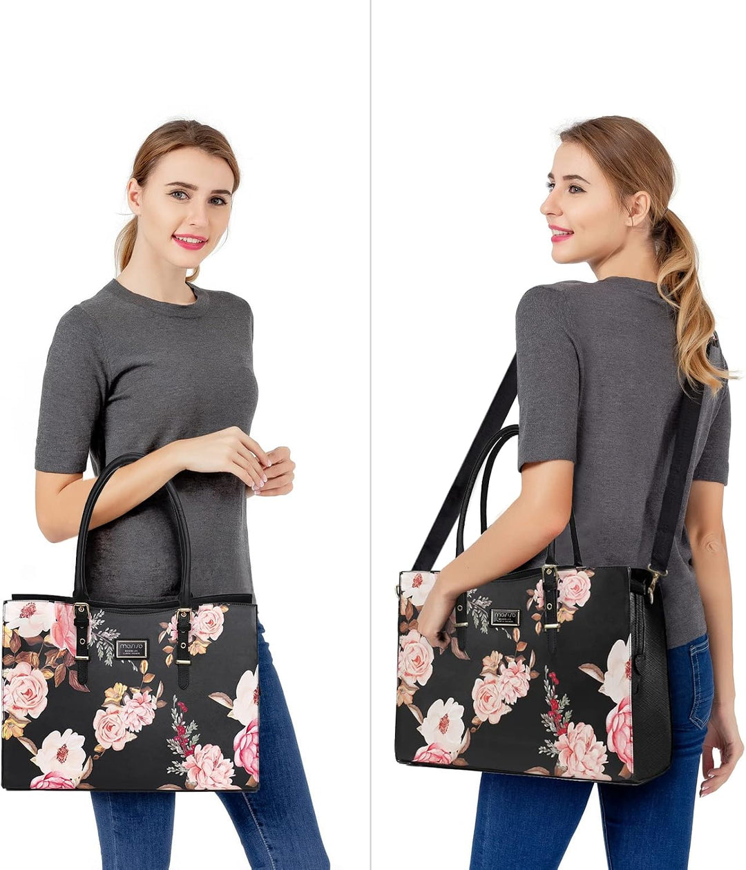 MOSISO Laptop Tote Tasche, 15,6 Zoll PU Leder Laptoptasche Handtasche 15.94 inches Schwarz, 15.94 in