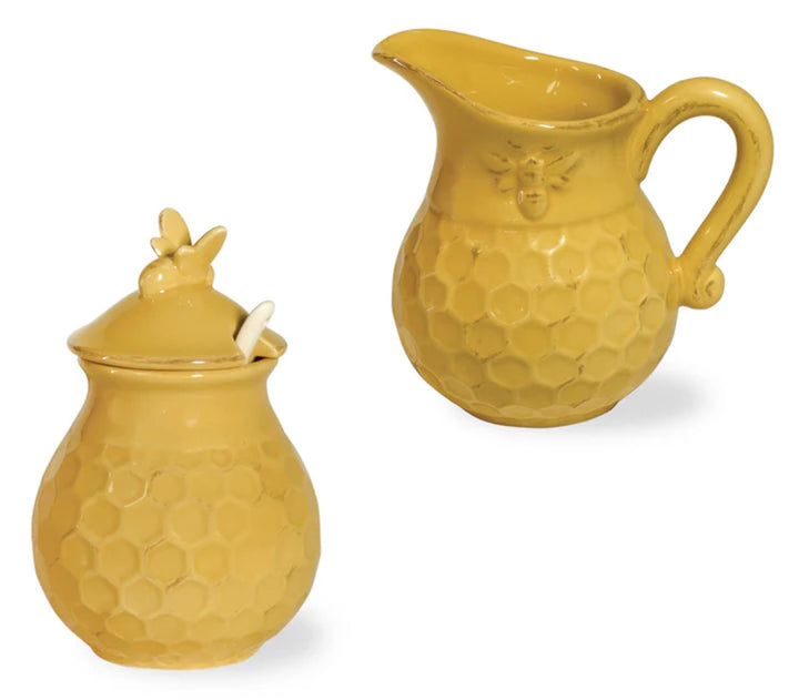 Boston International Geprägte Keramik Creme und Zucker-Set, 2-teilig, Wabenmuster Sahne / Zucker, Sa