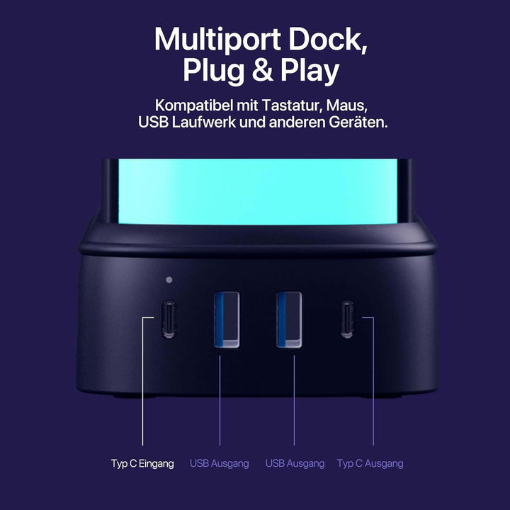 YOWU Kristall-Kopfhörerständer – 3-in-1 Multiport-Dockingstation mit 10 magischen Lichtmodi – das ul