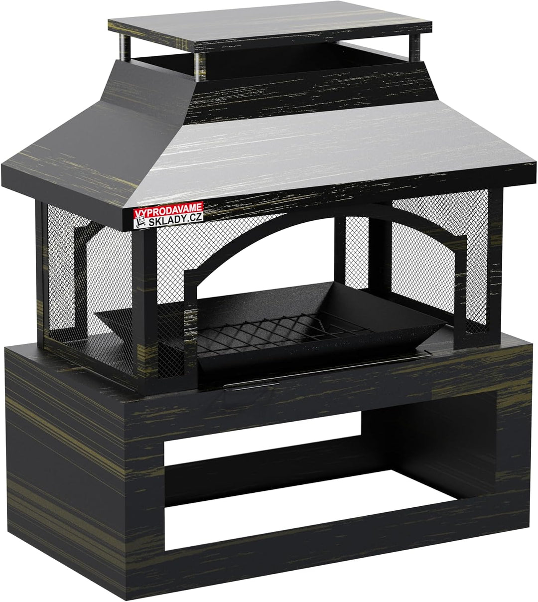 Feuerschale Metall mit Abdeckung 94 cm – Fire Pit Schwarz, Grosse Feuerstelle Garten &amp; Terrasse, Wet