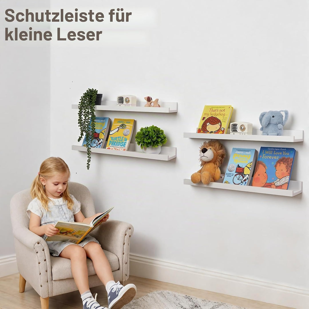Wandregal Weiss, 40cm 2er-Set Rustikales Wandbilderregal mit Lippe Weiss 40CM(2P), Weiss 40CM(2P)