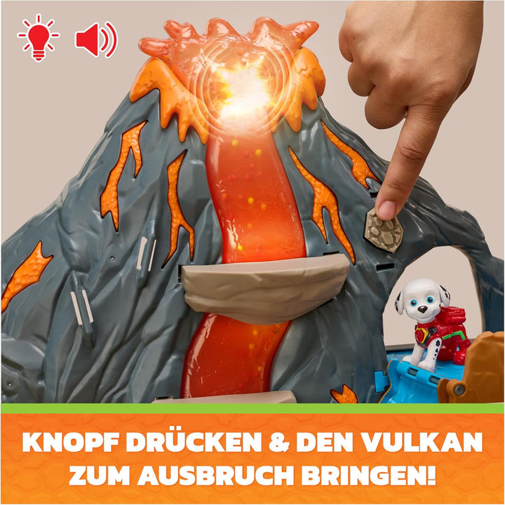 PAW PATROL: Der Dino Film, Super-Lava-Blast Vulkan-Spielset, 360 Grad bespielpares Set mit Marshall-