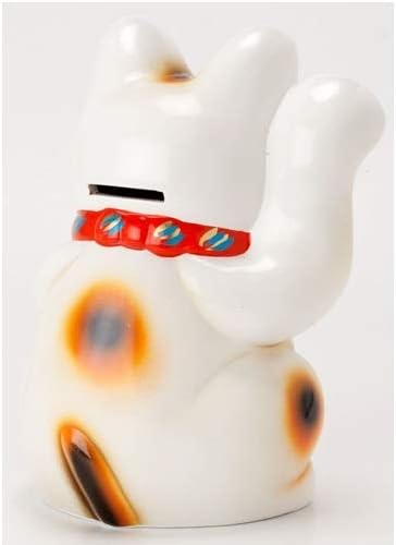 Glückskatze, Maneki Neko mit gehobener rechten Pfote, aus Tokoname-Porzellan, Weiss, 19 cm, hergeste
