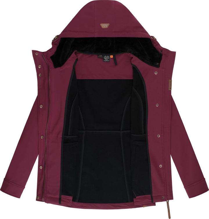 Ragwear Damen Sotfshelljacke Übergangsjacke mit Teddyfleece-Kapuze Yba Intl XS-6XL S Wine25, S Wine2