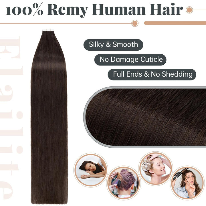 Elailite Echthaar Extensions Tape in Extensions 20 Stück 30g/set, Glattes Haarverlängerungen 40cm 