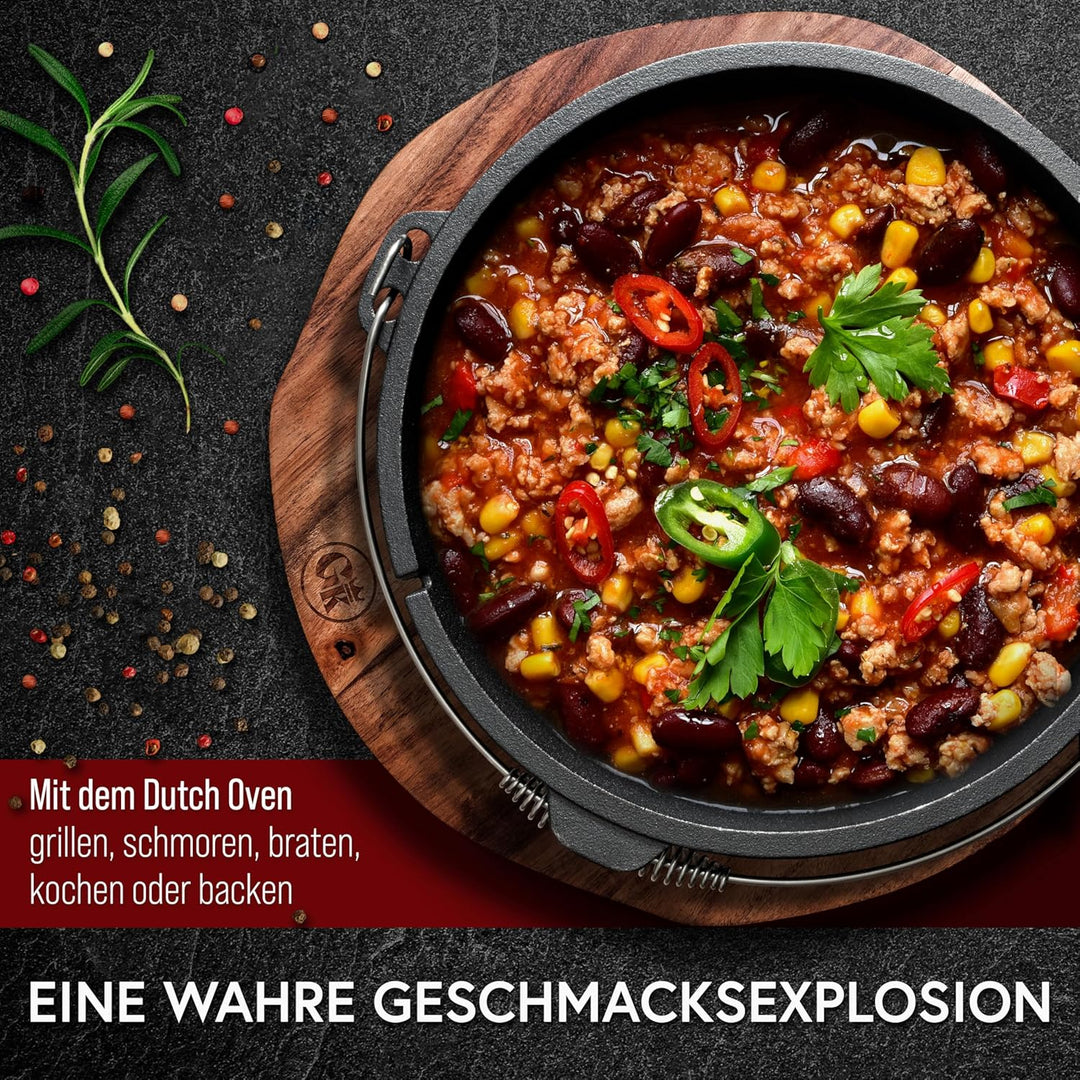 Dutch Oven Set 11-teilig – bereits eingebranntes Gusseisen Topf Set – Bratpfanne, Grilltopf, Deckelh
