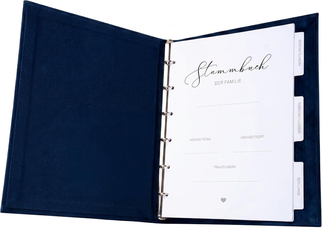 Stammbuch Hochzeit Dunkel-Blau Gold Samt Velour, handgefertigt inkl. vorgedruckten Innenseiten -Stan