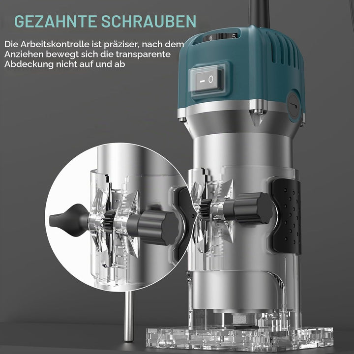 Holzfräse Oberfräse Professionell, 800W 30000 U/min Elektrischer Oberfräse Trimmer mit 15 Stück Fräs