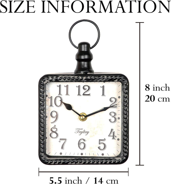 TRYLTRY Kleine Retro-Wanduhr, rechteckig, batteriebetrieben, leise, schwarze Vintage-Dekor-Wanduhren