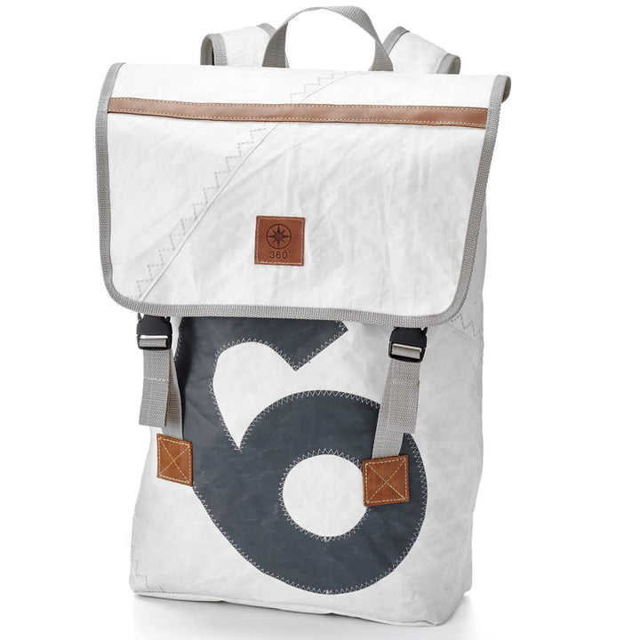 360° Grad Landgang Rucksack Segeltuch weiss mit Zahl grau