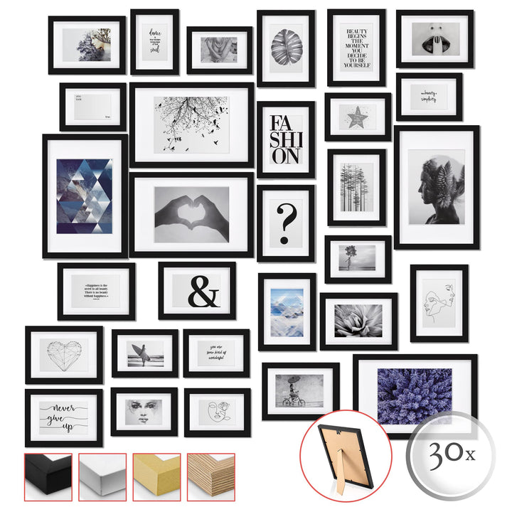 bomoe 30er Bilderrahmen Set Emotion - 10x 10x15, 15x 13x18, 5x 20x30 cm Fotorahmen Collage Bilderrah