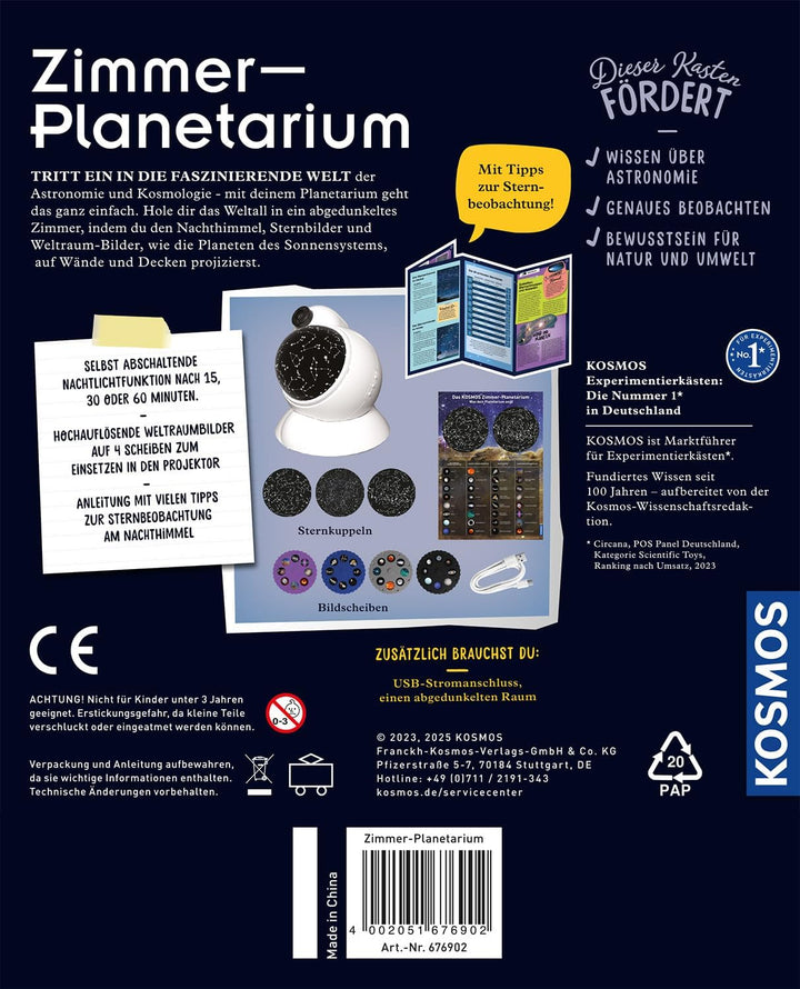 KOSMOS 676902 Zimmer Planetarium Projektor mit 2 auswechselbaren Sternkarten, spannende Infos zum St