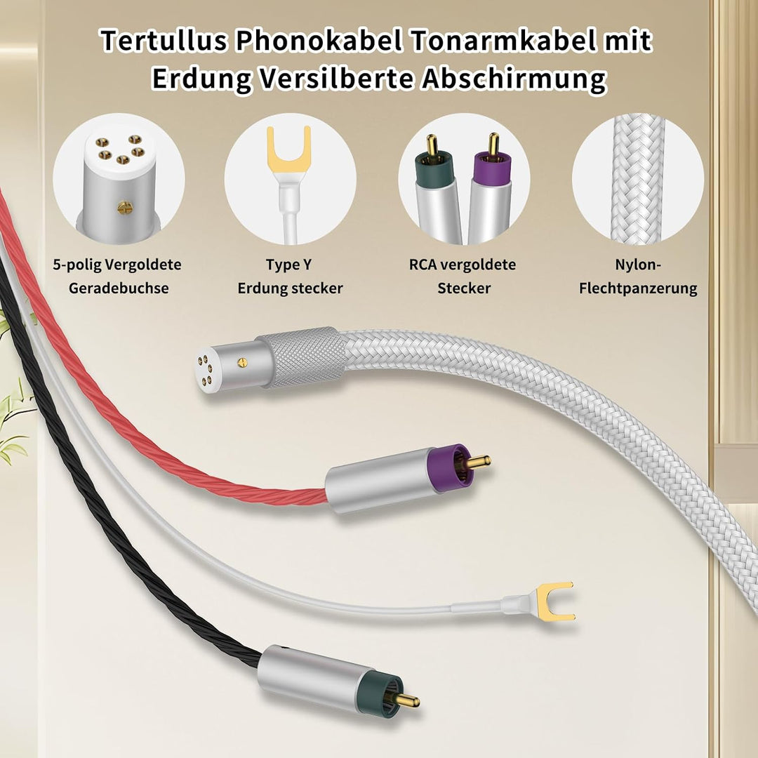 Tertullus Phono E RCA/MiniXLR, Spezielles True Balanced-Plattenspielerkabel,High End Phono Kabel -1.
