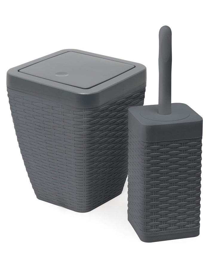 Addis, Rattan-Kunststoff, anthrazit, Bin &amp; Toilet Set Bin &amp; Toilet Set Anthrazit, Bin &amp; Toilet Set A