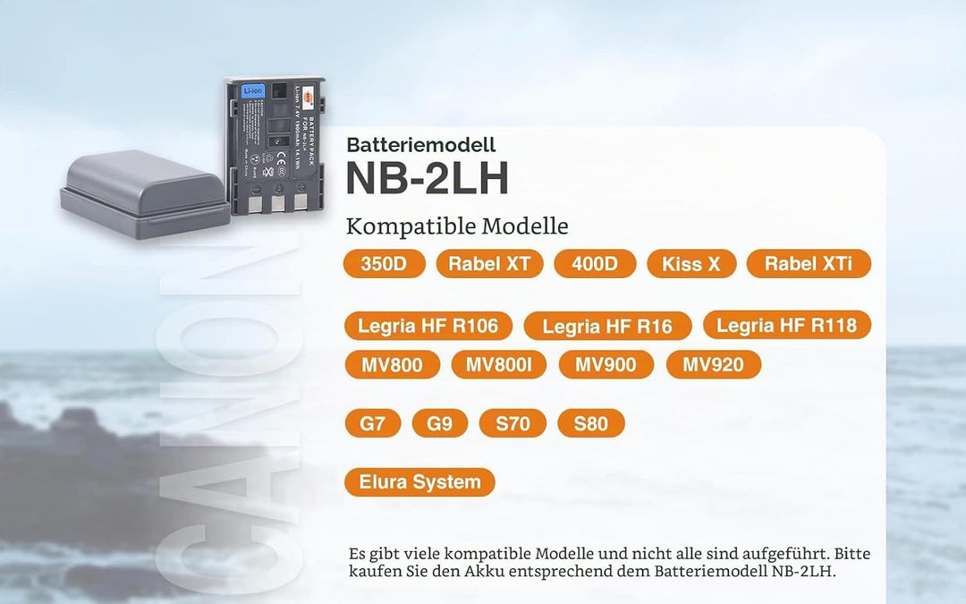 (2-Pack) NB-2L NB-2LH DSTE Ersatz Batterie Akku Kompatibel für BP-2L5, BP-2LH und Canon Optura 30, 4