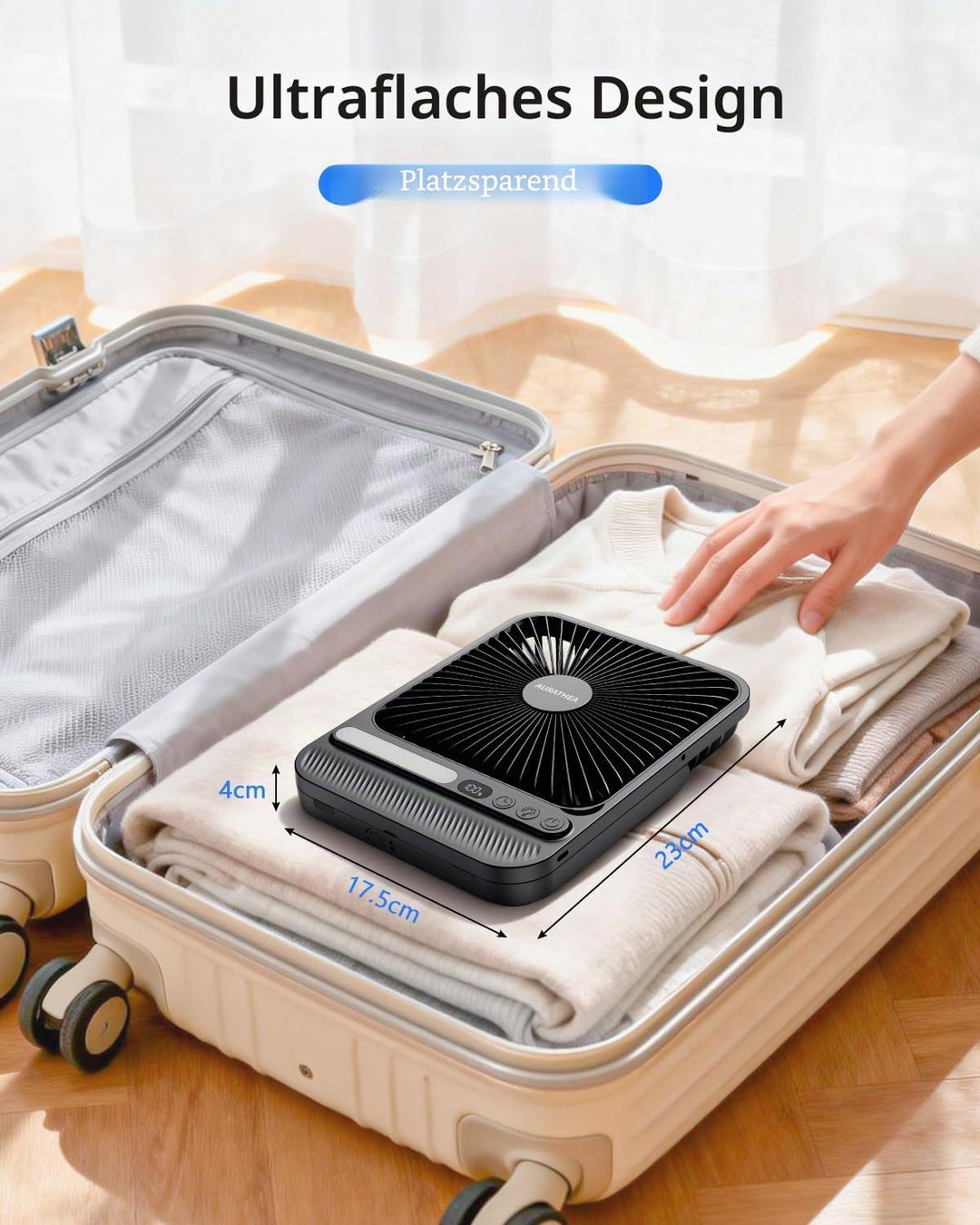 10000mAh USB Ventilator, Ultraflach Tragbarer Tischventilator, Akku Camping Ventilator mit LED-Licht