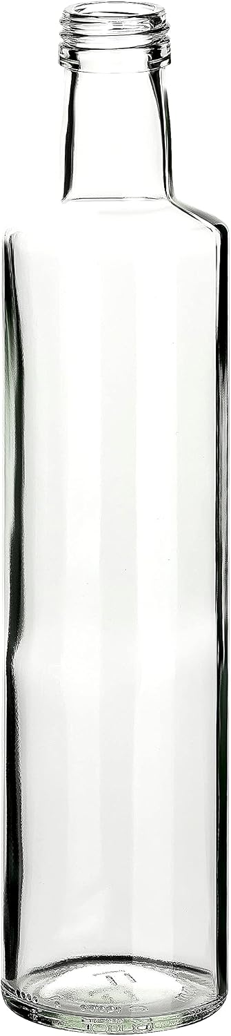 gouveo 12er Set 500ml Glasflaschen Dorica klar mit goldfarbenem PP 31,5 Schraubverschluss - Essigfla