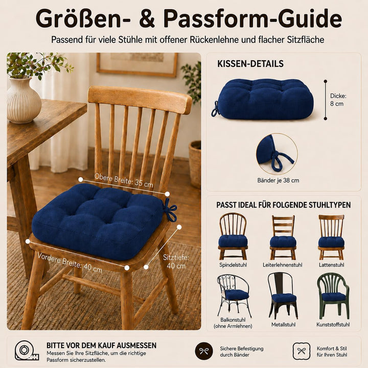 Codi Sitzkissen 40x40×8 cm 2er Set, Extra Dicke, Bequeme Stuhlkissen mit wasserabweisendem Bezug – W