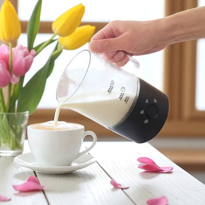Basilico® Elektrischer 4-in-1 Milchaufschäumer 500W heiss &amp; kalt – mit 4 Funktionen, perfekt für Lat