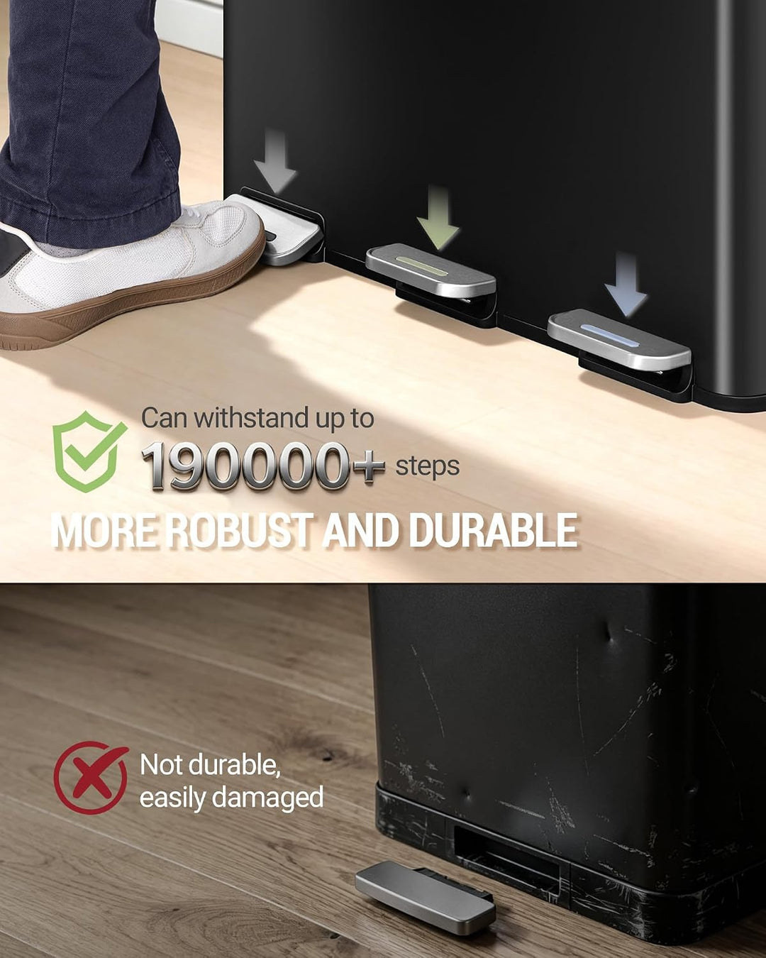 Hzuaneri Mülleimer Küche, 3 x 18 L, Mülltrennsystem 3 Fächer, Mülleimer mit Farbigem Soft-Close-Deck