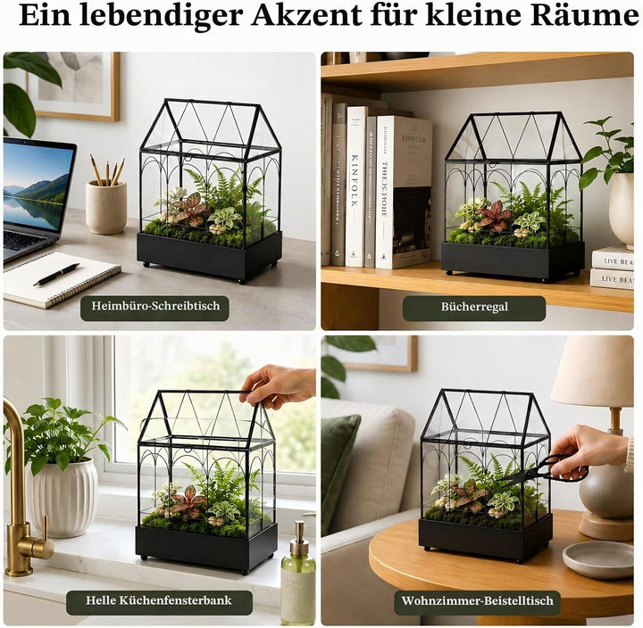 YIMORENCE V Grosses hohes Glaspflanzen-Terrarium – Haus Sukkulenten Terrarium Kit mit Lippe und Tabl