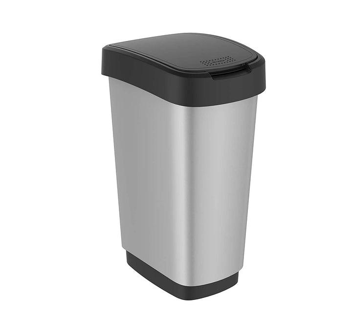 Rotho Twist Mülleimer 25l mit Deckel, Kunststoff, silber, Silber