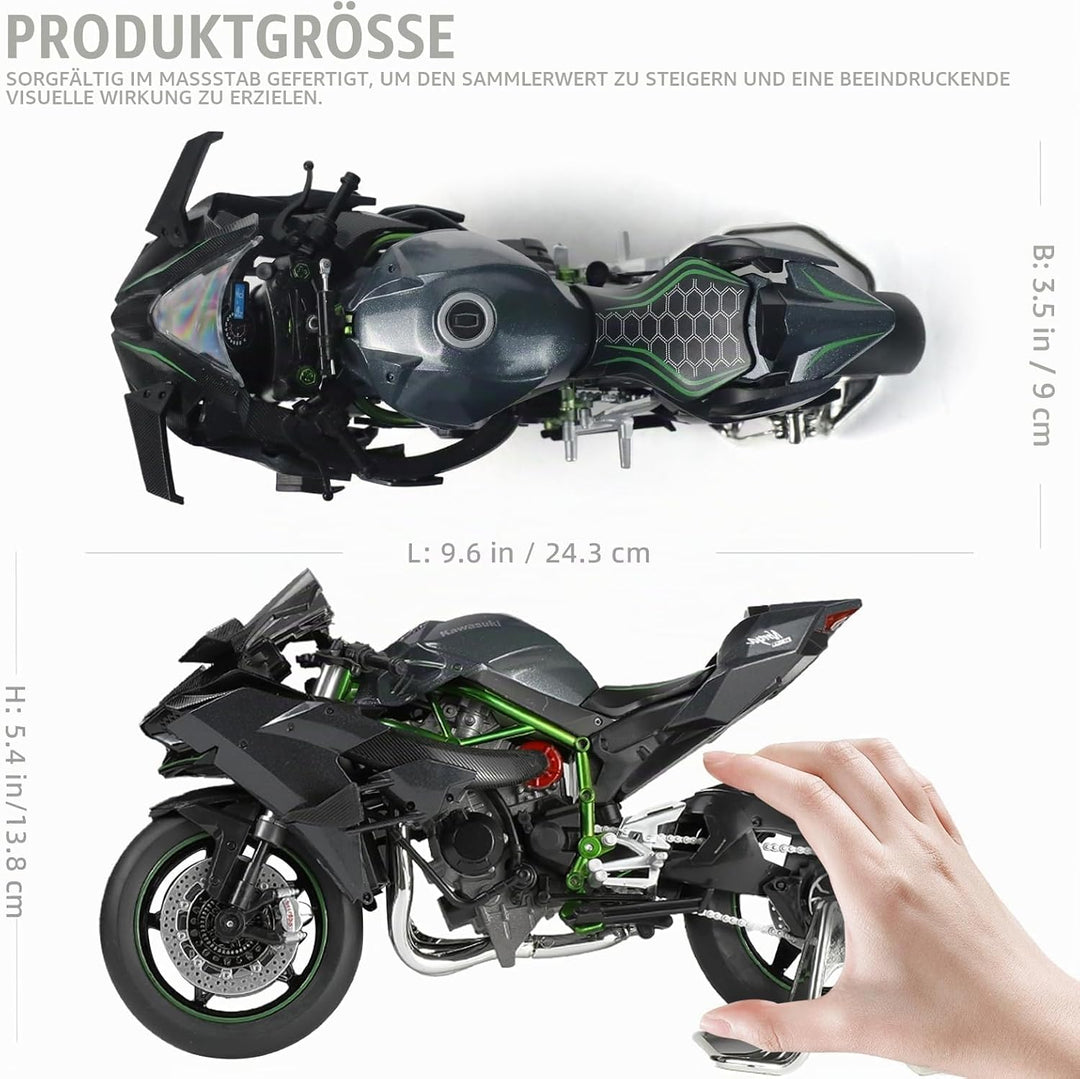 Risopen 1:9 KAWASAK Ninja H2R Motorradmodell, Metalllegierung, Druckguss, schwarzes Sport- und Rennm