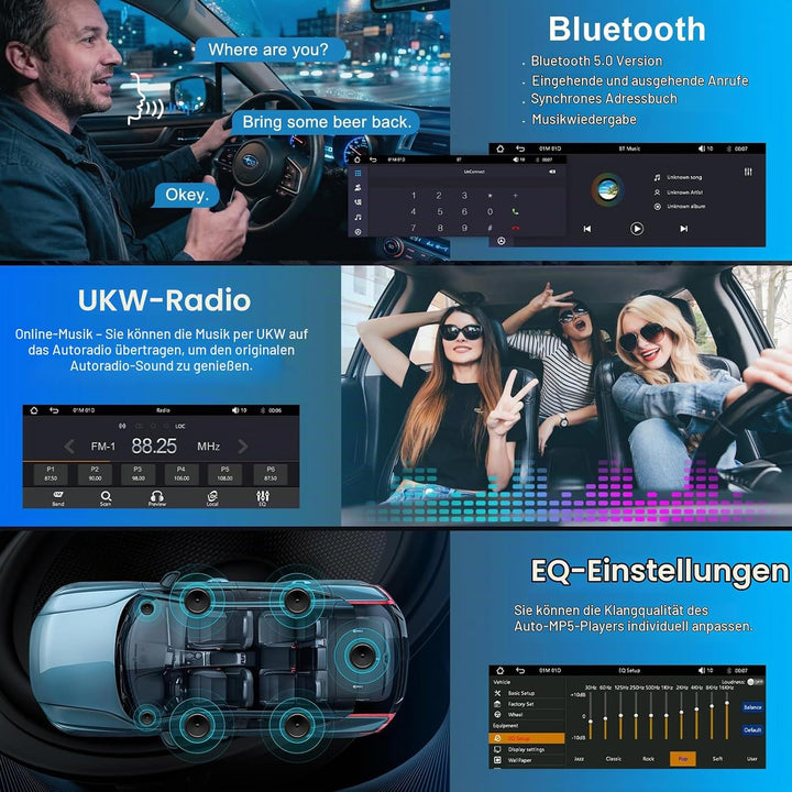 1 DIN Bluetooth Autoradio mit Bildschirm, Single DIN Auto Radio mit Wireless Apple CarPlay Android A