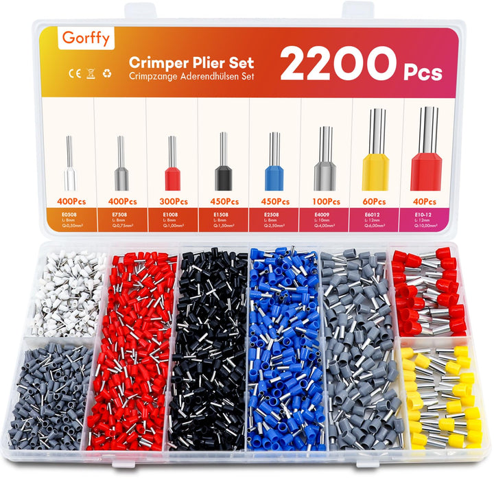 Aderendhülsen Set 2200 Stück, Isolierte Aderendhülsen Sortiment 0,5 mm² - 10 mm², Aderendhülse Set f