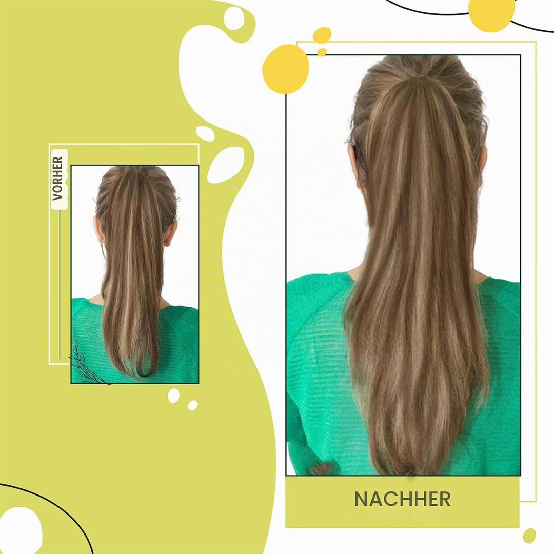 RUNATURE Zopf Extension Echthaar Ponytail Dunkelbraun mit Aschbraun Clip in Zopf Extensions Echthaar