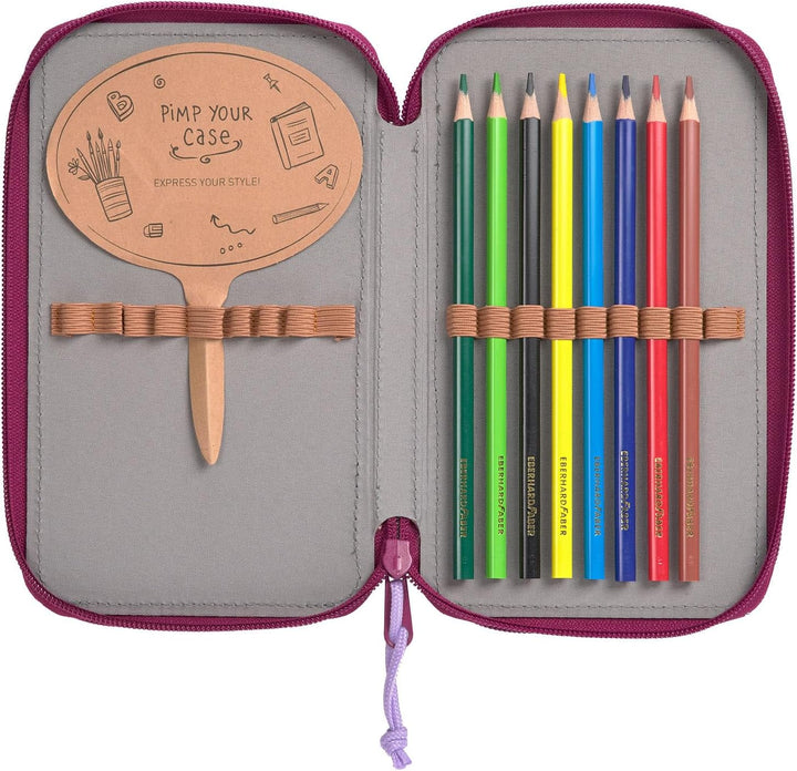 LÄSSIG Federmäppchen befüllt 20-teilig / School Triple Pencil Case Unique Speckles Berry Pink, Pink